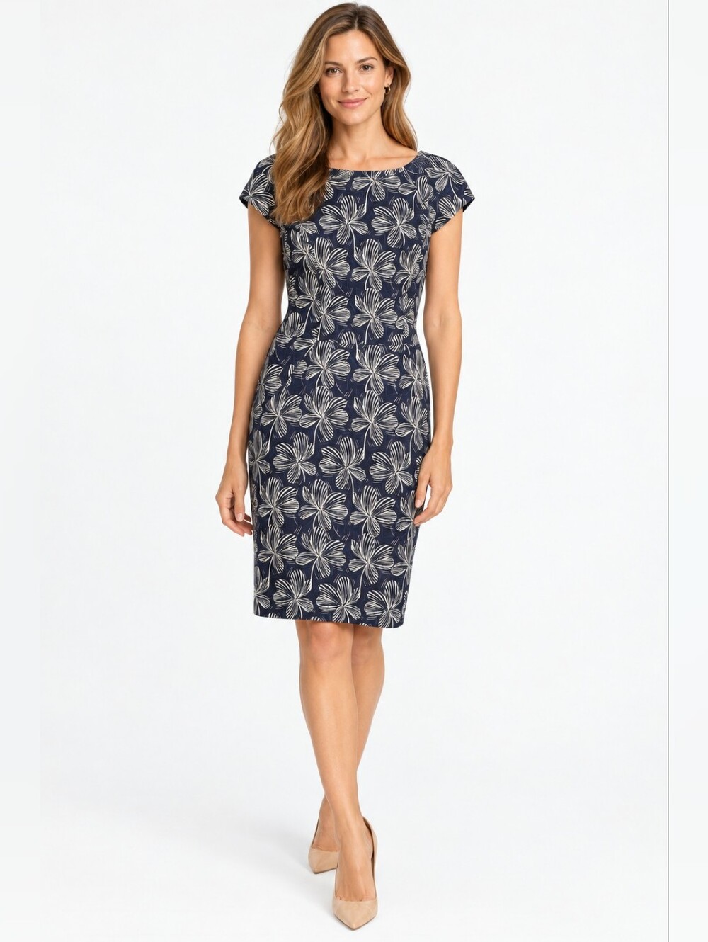 New J.Crew Navy Floral Sheath Dress Size 10 Cap Sleeve Career Work Office Classi